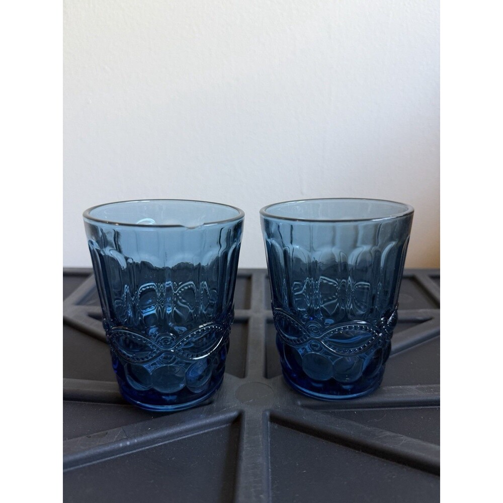 Vintage set Of Two Mosser Wright Blue Eye Winker Tumbler Glasses